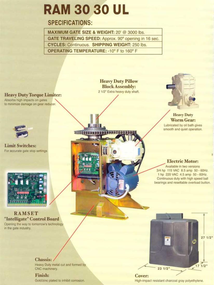 Super Heavy Duty Ramset Spec Sheet For Gate Openers, Operators