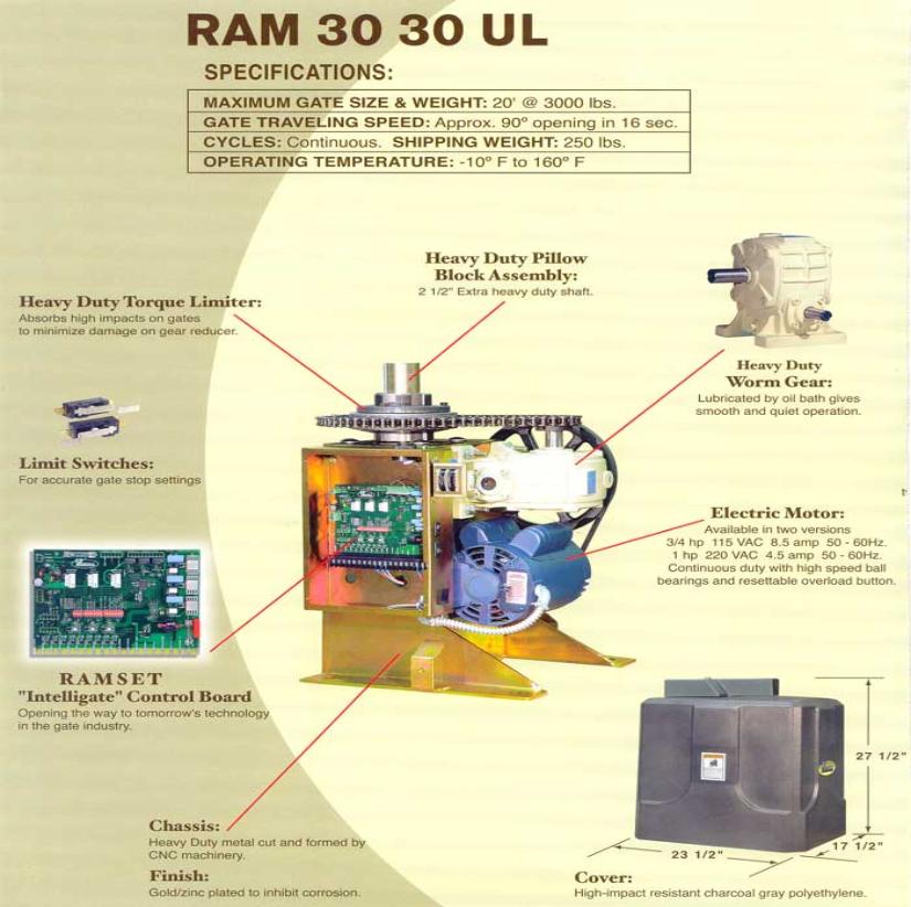 Ramset Spec Sheet For Gate Openers, Operators